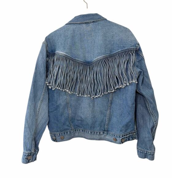 GAP Oversized Denim Fringe Jacket Women’s Small Tall Light Wash Western - Picture 10 of 10